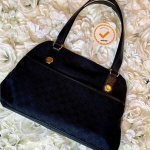 Gucci Charmy Black GG Canvas Handbag Authentic